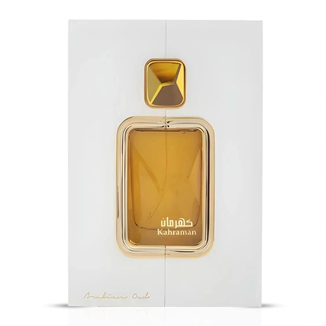 Kahraman Eau de Parfum Spray by Arabian Oud, 100ml bottle with elegant design, showcasing the luxury fragrance packaging.