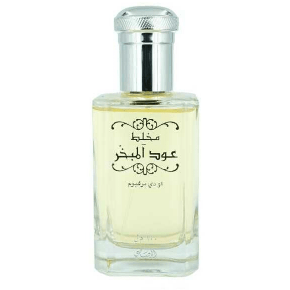 Rasasi Mukhallat Oudh Al Mubakhar Eau De Parfum bottle, 100 ML, with elegant packaging and traditional fragrance design.