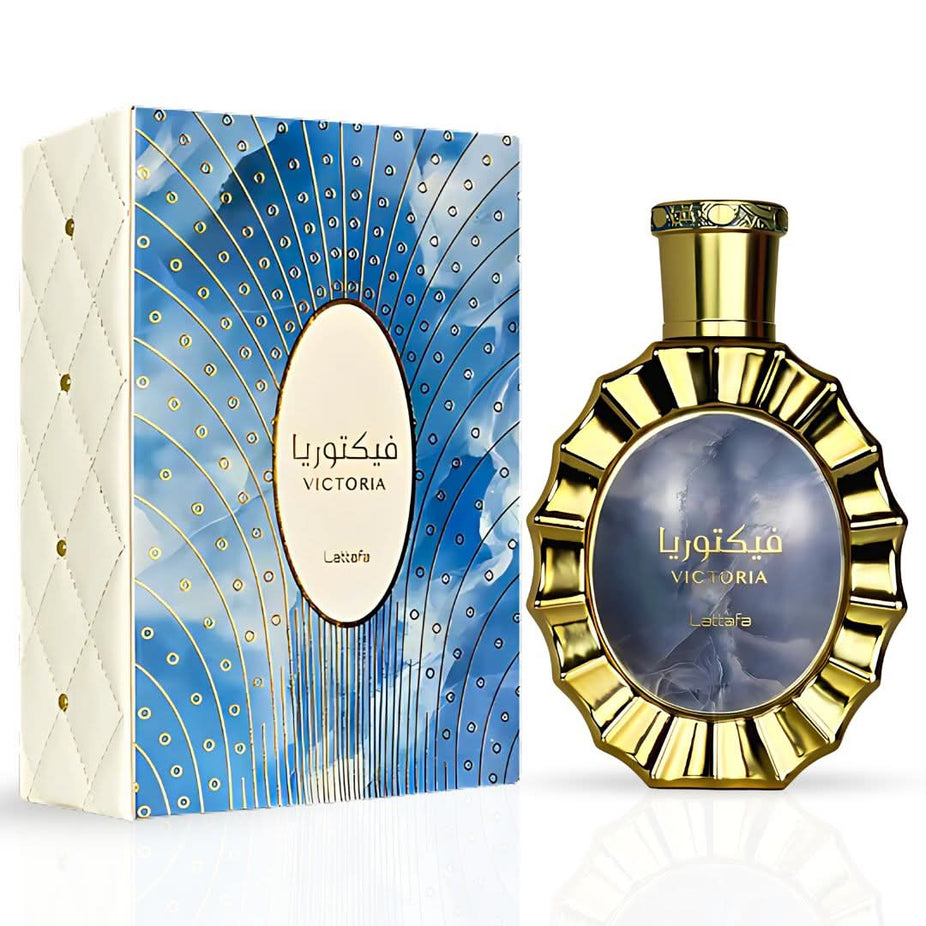 Victoria by Lattafa and Pink Blush by Ard Al Zaafaran Eau De Parfum spray bundle, 100ml bottles, featuring elegant packaging.