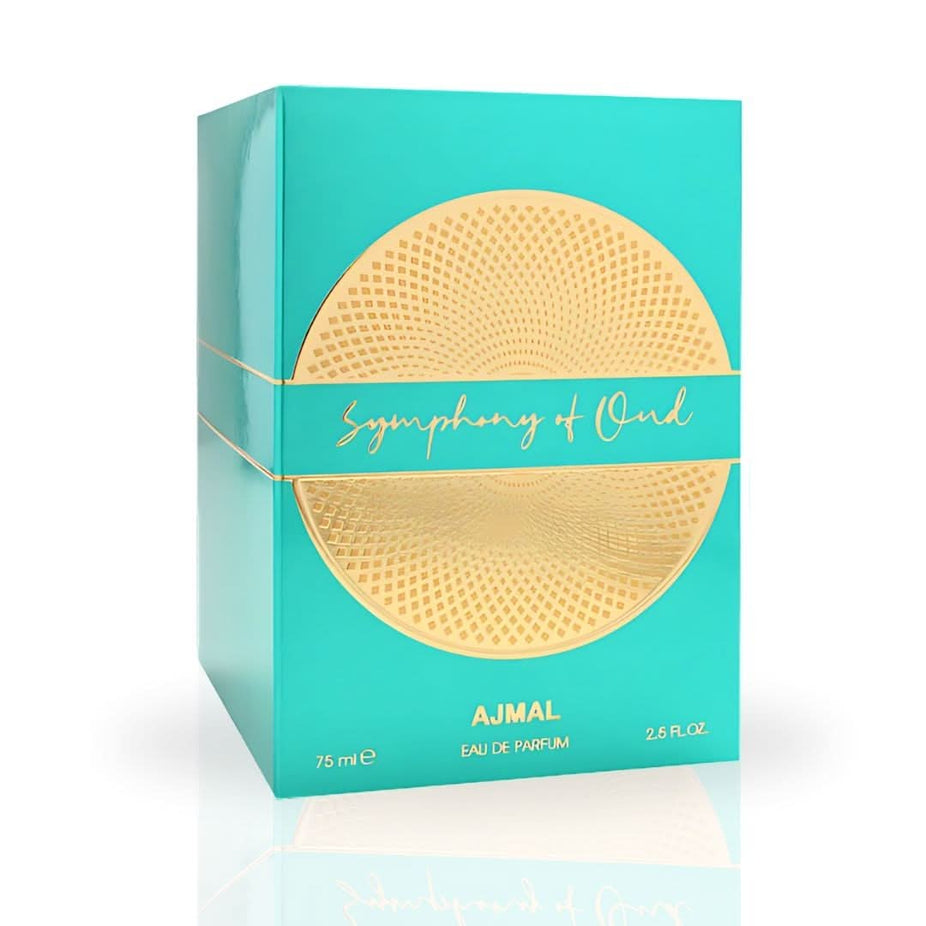 Ajmal Symphony of Oud EDP spray 75ML, luxurious and long-lasting fragrance bottle with elegant branding and transparent cap.