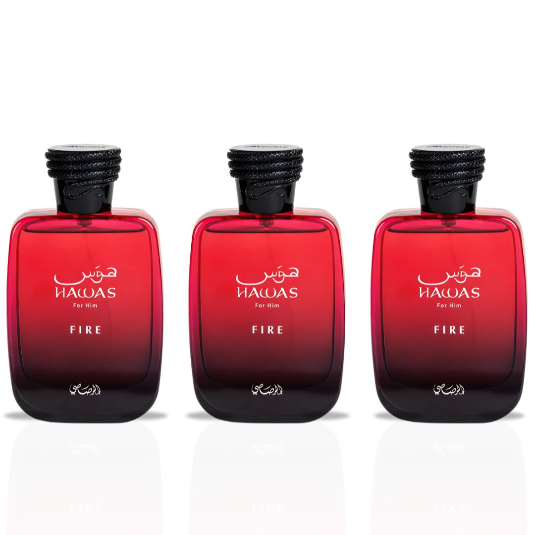 Hawas Fire For Him Eau De Parfum Spray 100ML (3.4 OZ) By Rasasi | Ignite Your Inner Passion With A Bold And Fiery Essence & Experience A Long Lasting, Luxurious Masculine Scent. (PACK OF 3) - Intense Oud