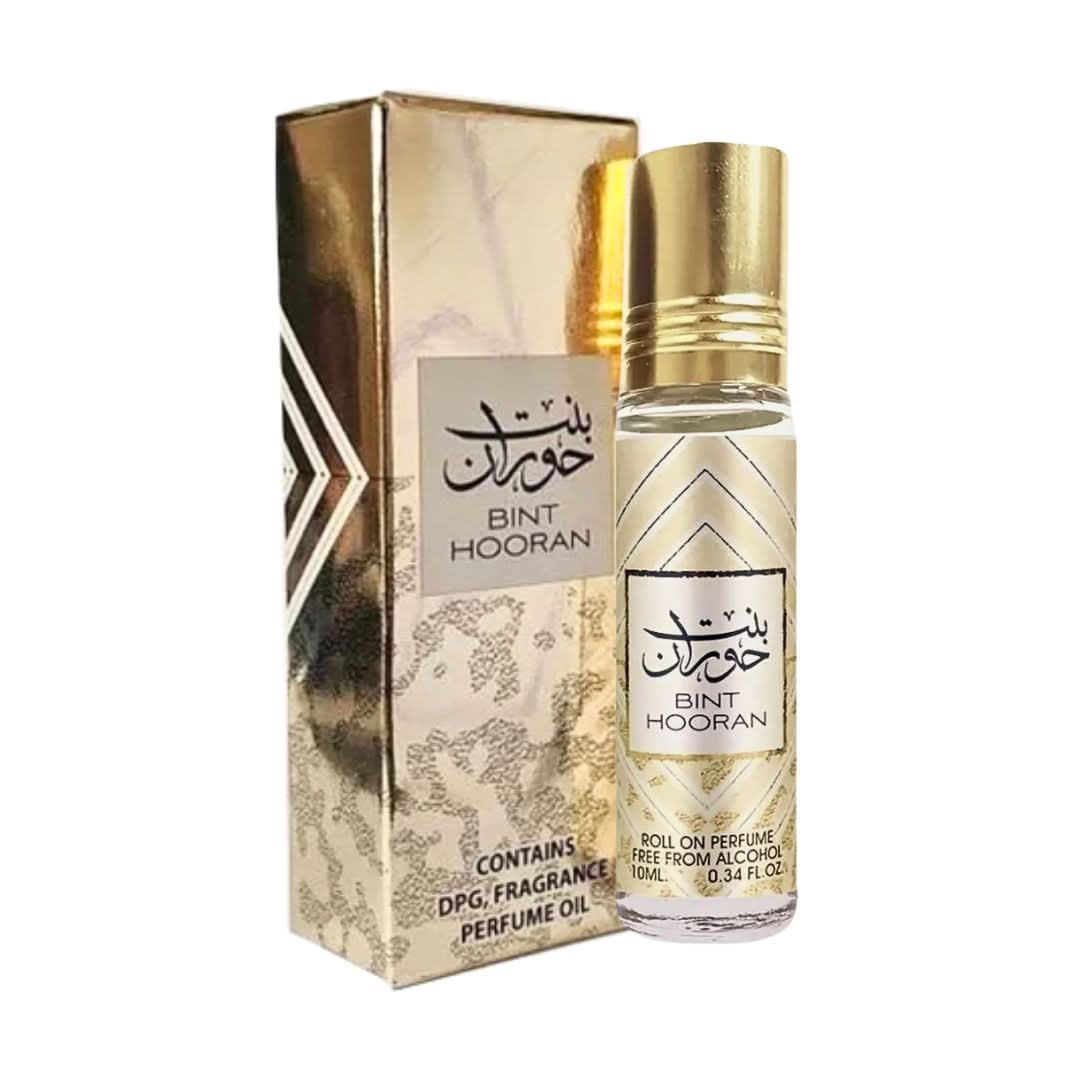 Six 10ml Ard Al Zaafaran Bint Hooran roll-on perfume oils in a value pack, featuring elegant packaging and sleek roll-on bottles.