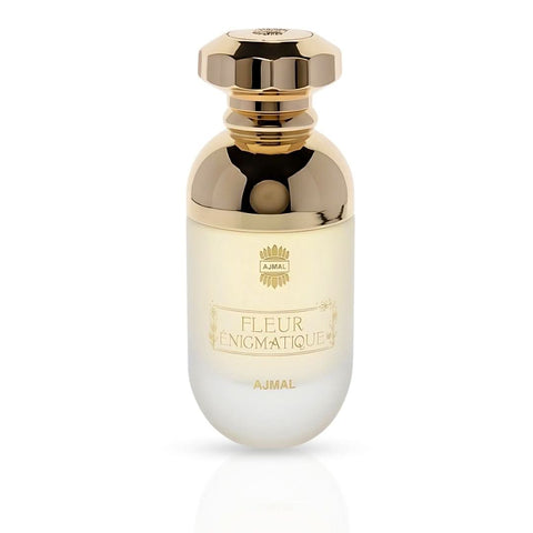 Ajmal Fleur Enigmatique EDP spray 90ML bottle with elegant floral design, showcasing the luxurious perfume inside.