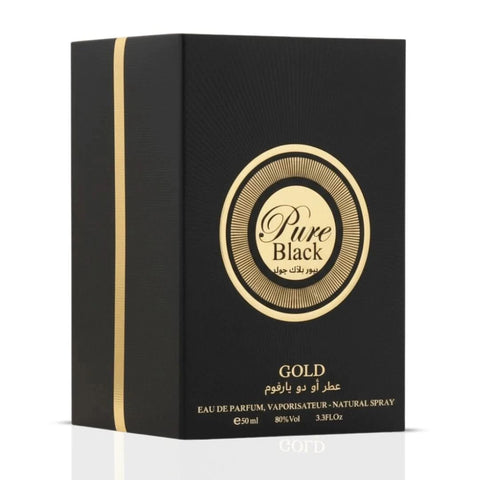 Pure Black Gold Eau de Parfum spray by Oud Elite, featuring a sleek black bottle with gold accents, 100ml (3.4 oz).