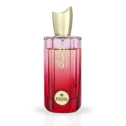 Bonanza Satrangi Dastaan EDP Spray 100ML bottle with elegant perfume design and floral accents, showcasing a luxurious fragrance.
