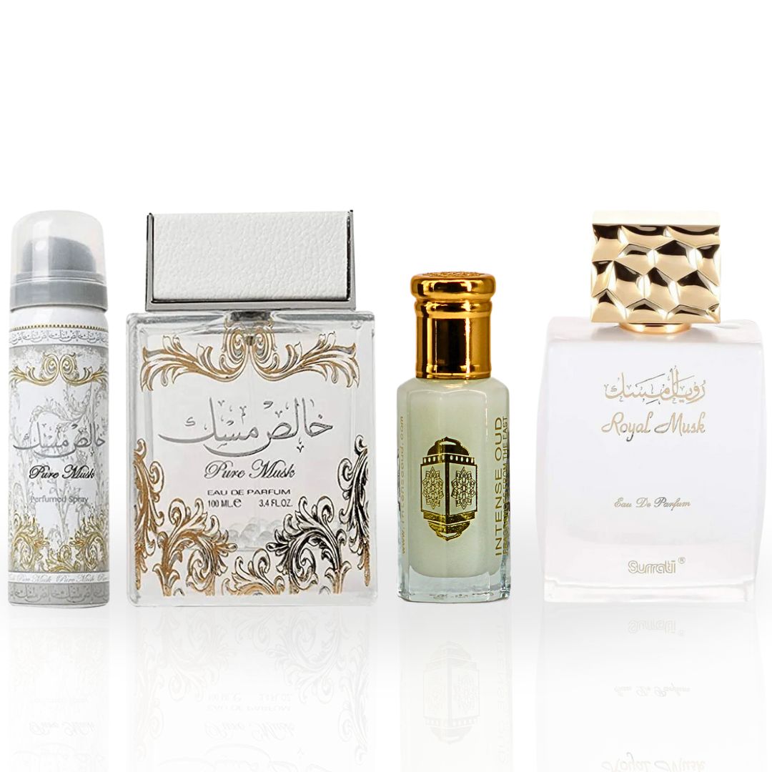Royal Musk EDP 100ML (3.4 OZ) By Surrati, Pure Musk With DEO EDP Spray 100ML (3.4 OZ) By Lattafa & Musk Tahara Oil 12ML(0.40 OZ) By Intense Oud With Magnetic Gift Box | Enhance Charm With Every Spray. - Intense Oud