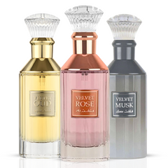 Velvet Oud, Velvet Rose & Velvet Musk Eau De Parfum Sprays 100ML (3.4 OZ) By Lattafa | A Luxurious Trio Of Rich Oud, Bold Florals & Soft Musk. (Bundle) - Intense Oud