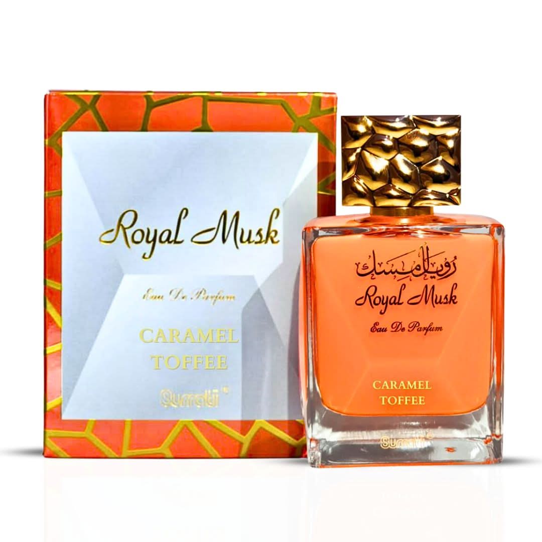 Bundle of two 100ml Intense Oud Eau de Parfum sprays including Teriaq by Lattafa and Royal Musk Caramel Toffee by Surrati.