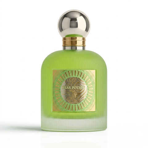 Pear Potion Eau de Parfum Spray by Paris Corner, 100ml, featuring a sleek bottle with elegant pink and pear-themed design.