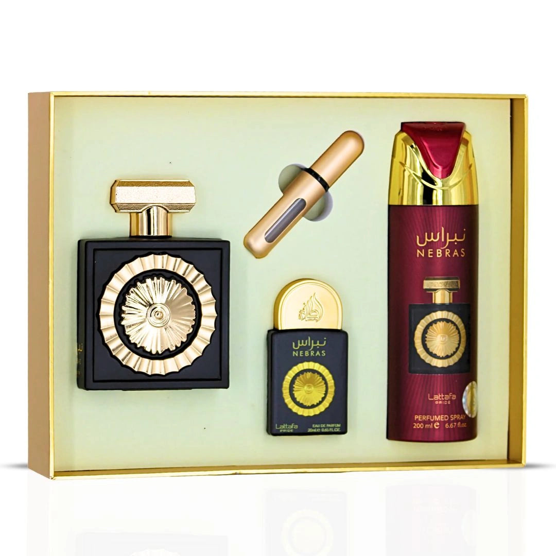 Lattafa Pride Nebras 3-Piece Eau de Parfum Gift Set | Juicy Berries Drizzled in Molten Chocolate (Gift Set) - Intense Oud