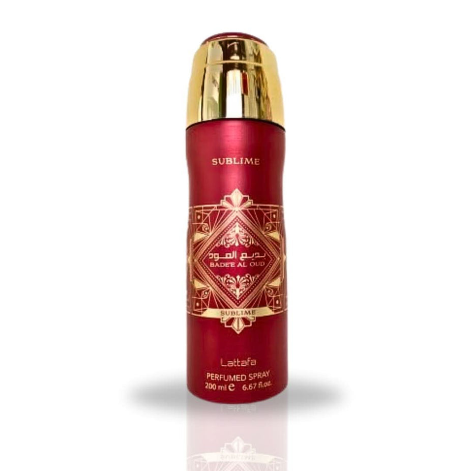 Lattafa Intense Oud Bade'e Al Oud Sublime Eau de Parfum and Deodorant Spray in a value pack, featuring elegant packaging and product bottles.
