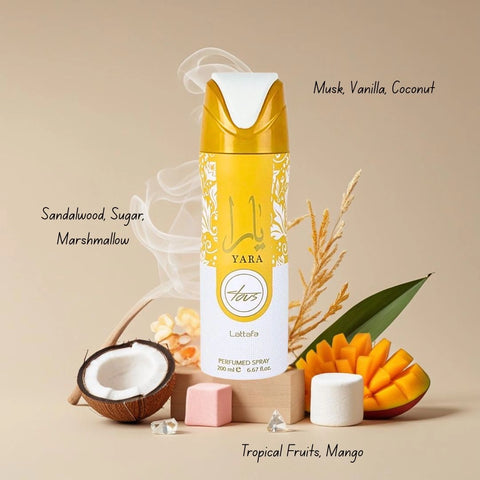 Yara Tous Deodorant Spray 200ML (6.7 OZ) by Lattafa | Creamy Coconut, Sweet Vanilla & Tropical Fruits—A Dreamy Escape in Every Spray. - Intense Oud
