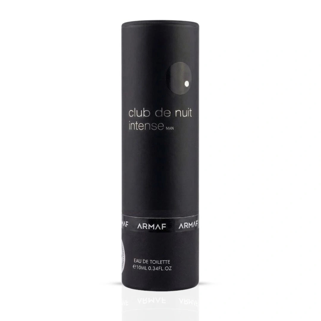 Armaf Club De Nuit Intense Man 10ml Eau de Toilette spray with sleek travel size design and black cap.
