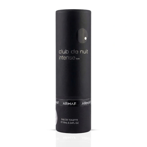 Armaf Club De Nuit Intense Man 10ml Eau de Toilette spray with sleek travel size design and black cap.