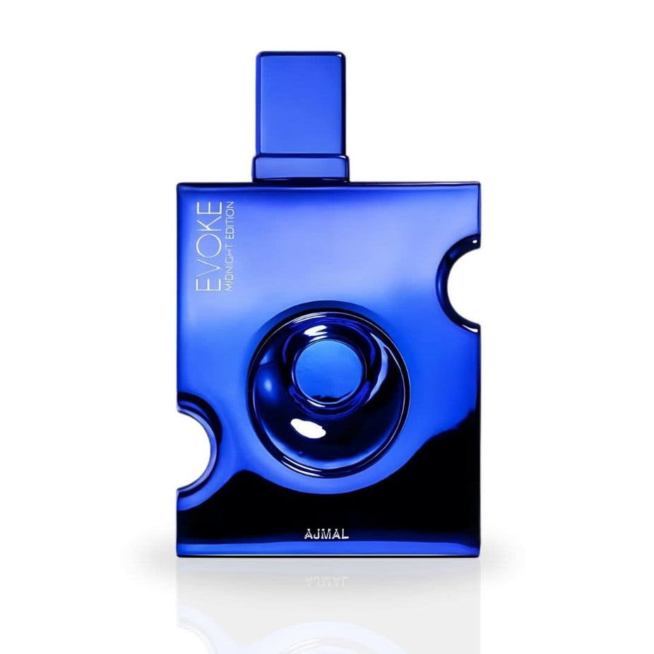 Evoke Midnight Eau de Parfum spray by Ajmal, 90ml, featuring a sleek dark bottle with elegant branding, ideal for evening wear.