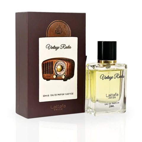 Five bottles of Lattafa Pride Vintage Radio Eau de Parfum Spray 20ml in a value pack, featuring vintage-inspired perfume bottles.