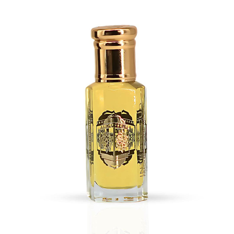 Intense Oud Touch Of Amber perfume oil in a 12ml bottle with black gift box, showcasing the luxurious loose oil packaging.