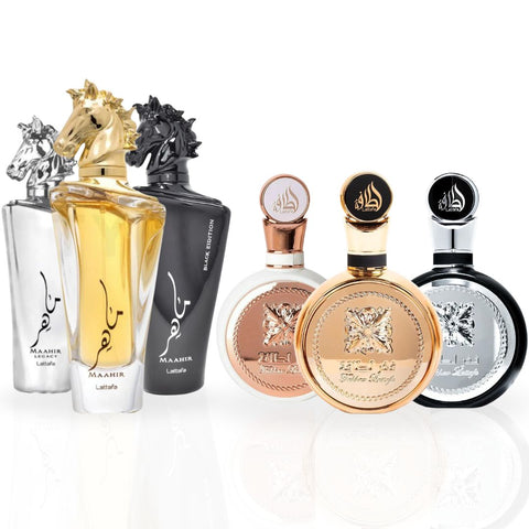 FAKHAR & MAAHIR COLLECTION - Eau De Parfum Sprays 100ML (3.4 OZ) By Lattafa | A Collection Of Bold, Elegant & Luxurious Fragrances. (PACK OF 6) - Intense Oud