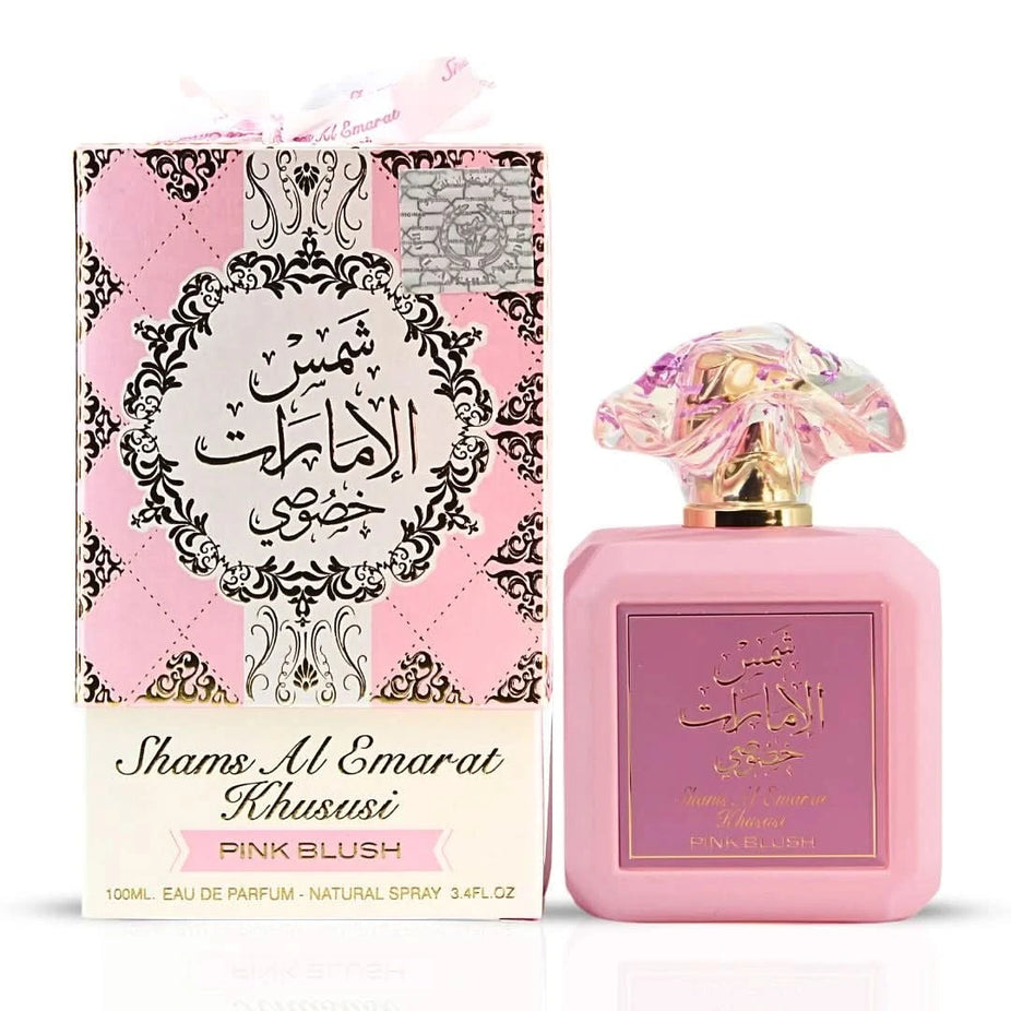 Bundle of Ard Al Zaafaran Pink Blush, Meethaq Rouge & Manaal Eau de Parfum sprays in 100ml bottles, featuring floral and oriental fragrances.