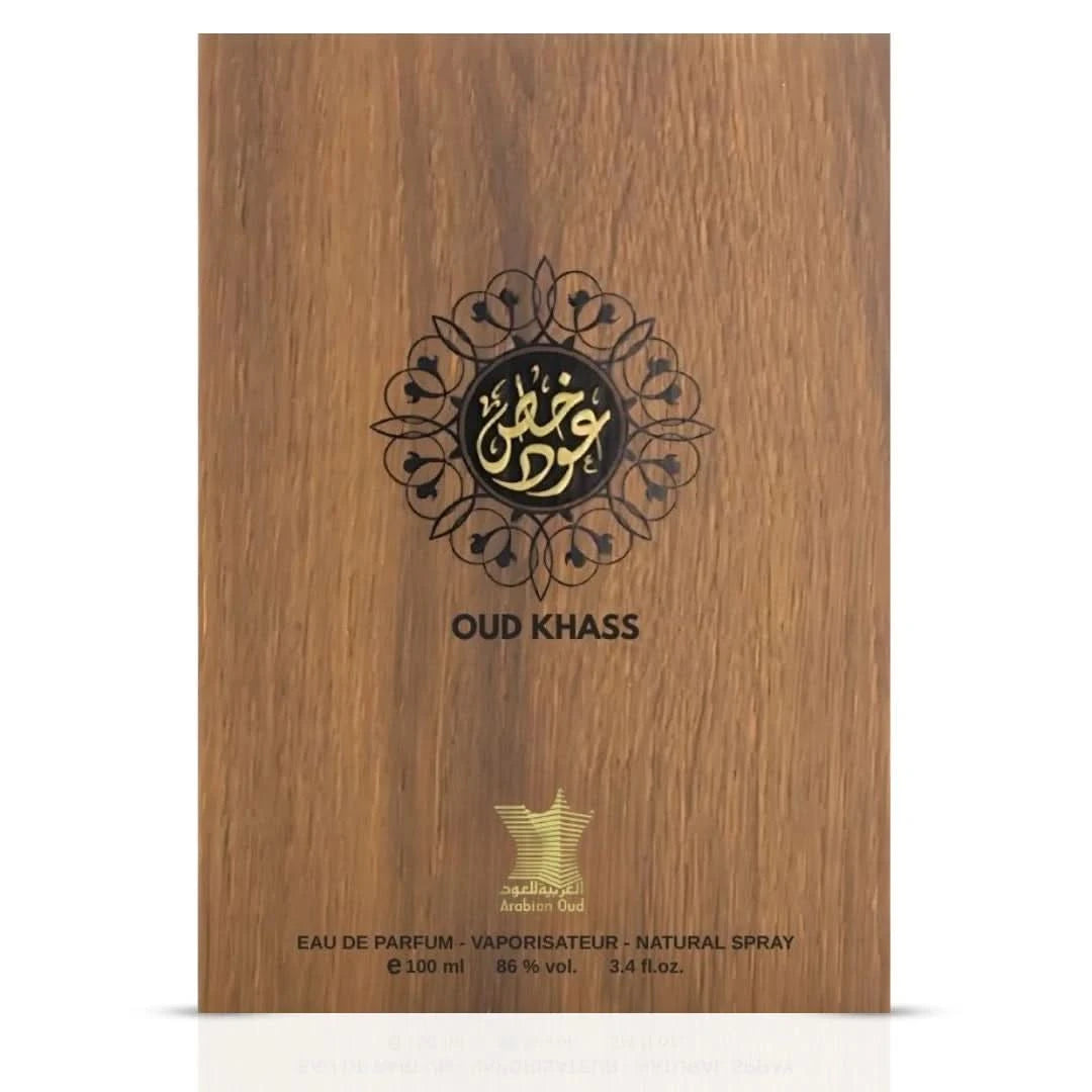 Arabian Oud Oud Khass Eau de Parfum spray bottle, 100ml, showcasing elegant packaging and luxurious perfume design.