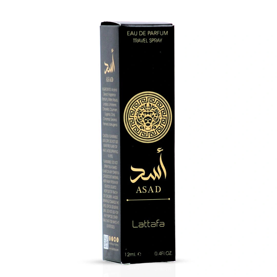 Asad Eau de Parfum Travel Spray 12ml (0.4 oz) by Lattafa | Power in Your Pocket - Intense Oud