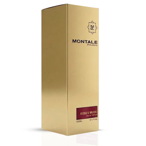 Montale Roses Musk Eau de Parfum spray bottle, 100ml, with elegant packaging and floral rose and musk scent elements.