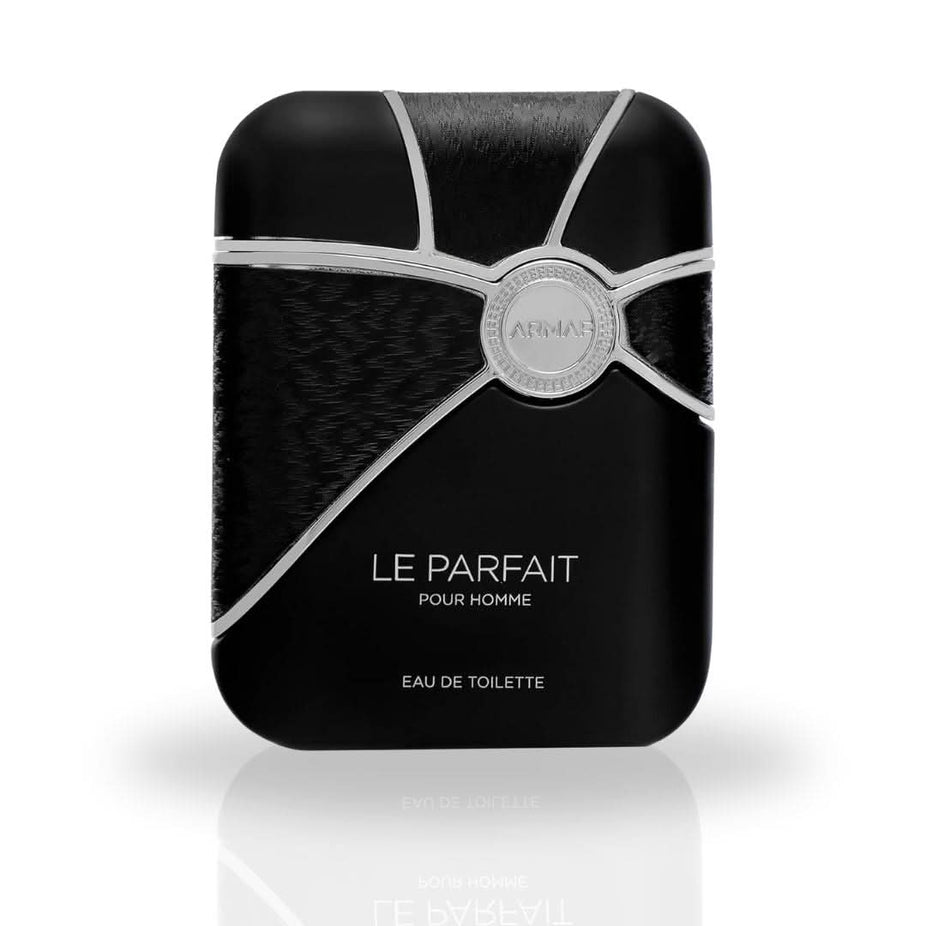 Le Parfait Homme EDT spray by Armaf, 100ML, with sleek bottle design, showcasing luxurious, refreshing fragrance.