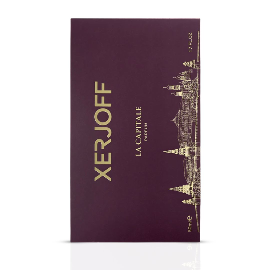 Xerjoff La Capitale perfume spray 50ml bottle with elegant packaging and detailed label visible.