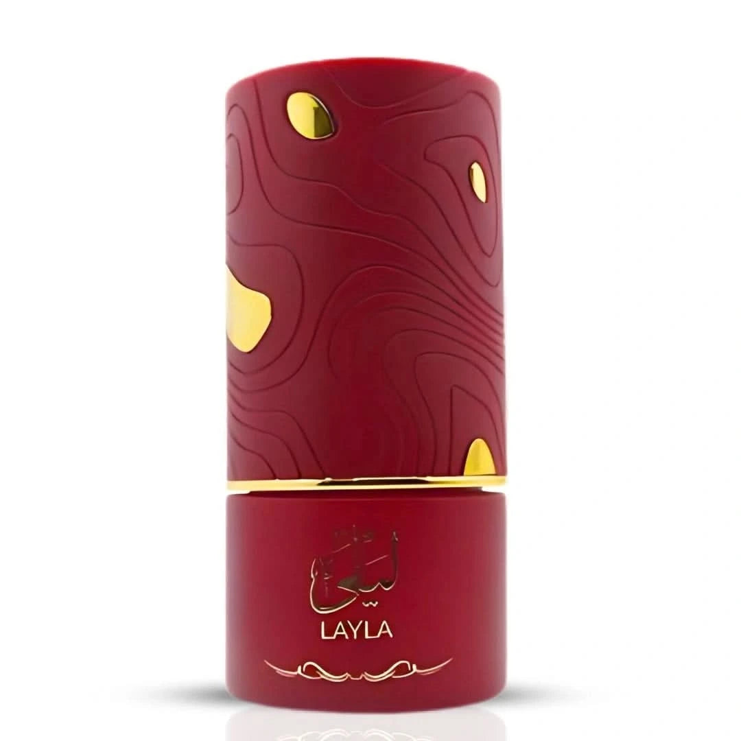 Layla Eau de Parfum Spray by Al Absar, 100ml, featuring a sleek fragrance bottle with elegant design and floral accents.