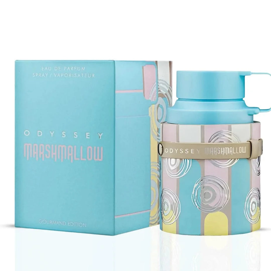 Odyssey Marshmallow Gourmand and Pink Blush Shams Al Emarat perfume bundle featuring 100ml and 50ml sprays by Intense Oud.
