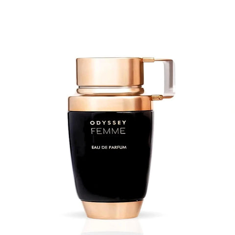 Odyssey Femme Eau de Parfum spray by Armaf, 100ml bottle with elegant packaging, showcasing the fragrance design.