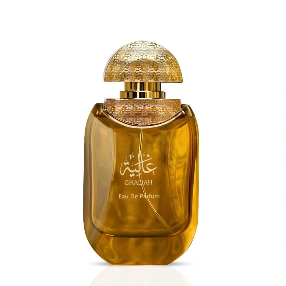 Ghaliah Eau de Parfum Spray by Oud Elite, 100ml bottle with elegant packaging, showcasing the luxurious fragrance design.
