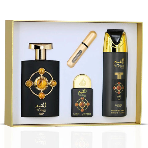 Lattafa Pride Al Qiam Gold 3-Piece Eau de Parfum Gift Set | A Gilded Storm of Raspberry & Smoky Oud (Gift Set) - Intense Oud
