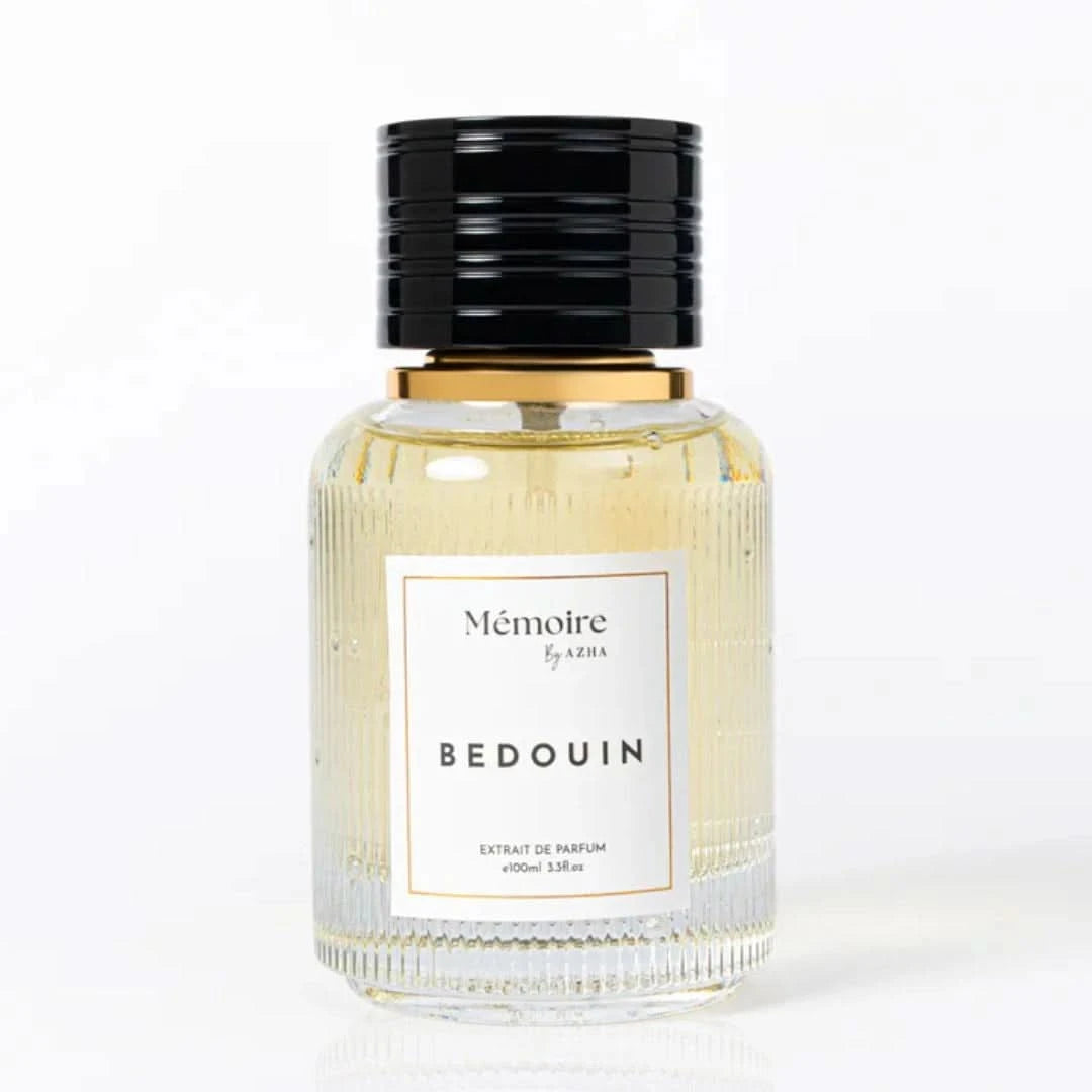 Azha Bedouin Extrait de Parfum spray 100ml, Memoire Collection, elegant perfume bottle with intricate design, EDP extrait de parfum.