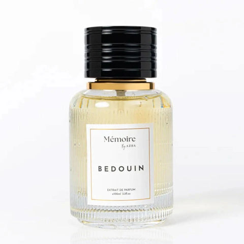 Azha Bedouin Extrait de Parfum spray 100ml, Memoire Collection, elegant perfume bottle with intricate design, EDP extrait de parfum.