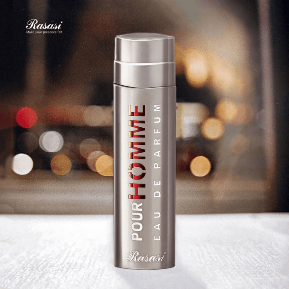 Rasasi Pour Homme L’Eau Rouge Eau de Parfum 60ml bottle with sleek design and red accents.