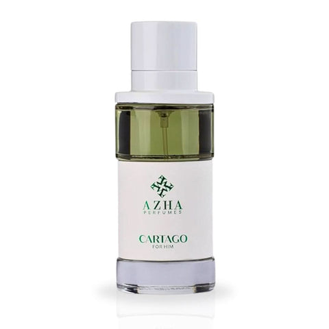 Azha Cartago For Him EDP perfume bottle, 100ml, showcasing the elegant fragrance design of the Azha Eau De Parfum for men.