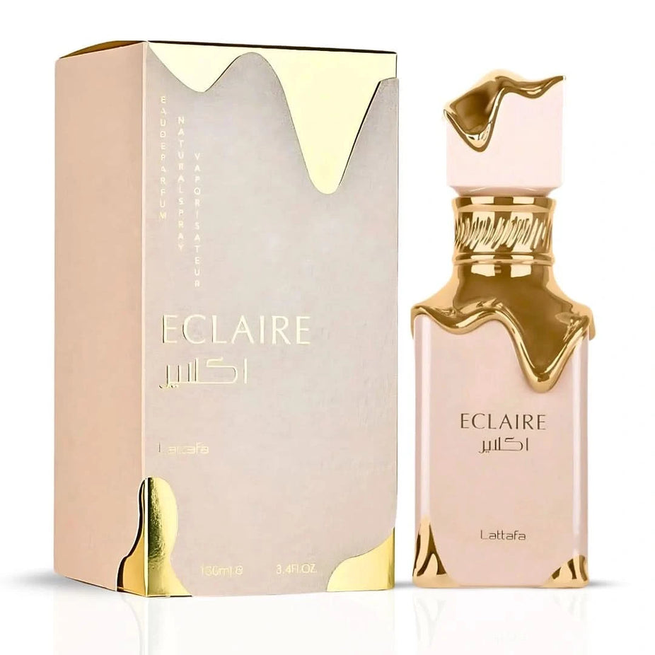 Lattafa Eclaire & Angham Eau de Parfum sprays in a bundle, 100ml bottles with elegant packaging, showcasing the perfume bottles.