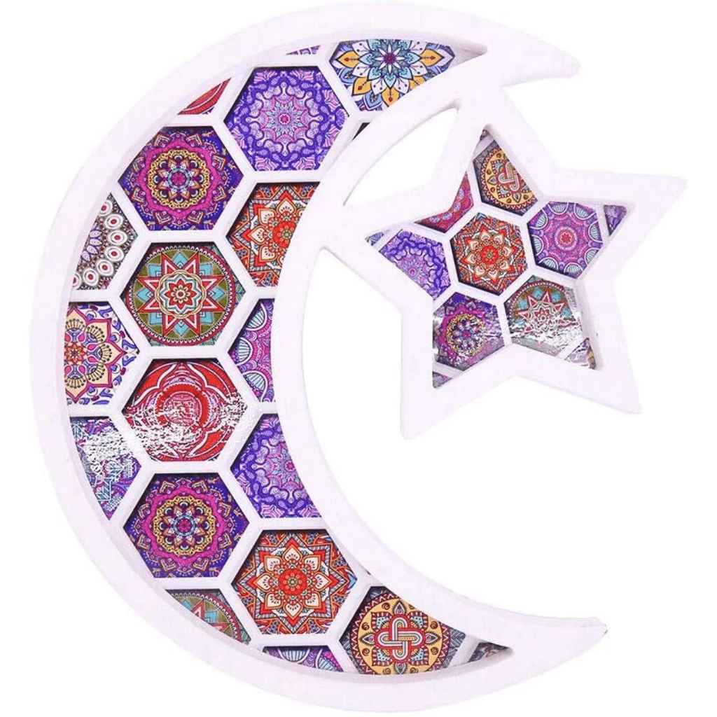 Wooden Eid Mubarak, Ramadan Kareem, Moon Star Shape Dessert Tray - Intense oud