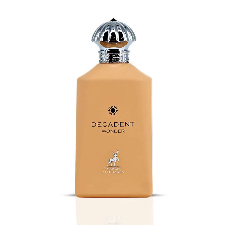 Maison Alhambra Decadent Wonder Eau de Parfum spray bottle, 100ml, with elegant packaging and fragrance details visible.