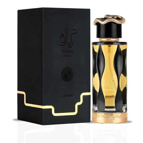 Bundle of Lattafa Teriaq Intense & Affection Eau de Parfum sprays 100ml and Lady Mile perfume oil 12ml with Intense Oud.