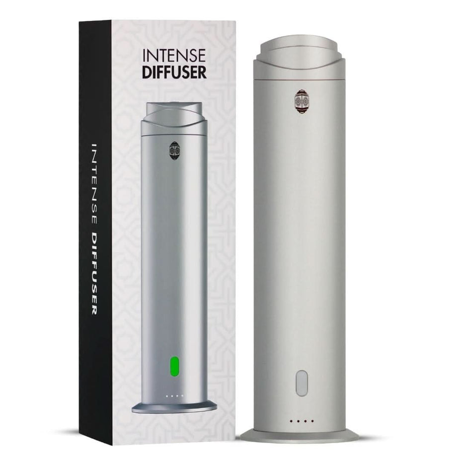 Intense Oud Silver Aromatherapy Diffuser with remote, 120ml waterless diffuser for home, office, or hotel, adjustable mist and timer.