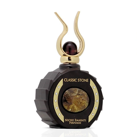 Lattafa Niche Emarati Classic Stone Eau de Parfum spray bottle, 100ml, with elegant design and transparent glass packaging.
