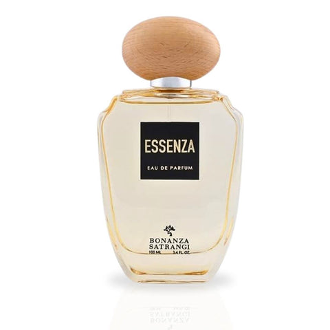 Bonanza Satrangi Essenza EDP spray 100ML bottle with floral, woody, musky fragrance, showcasing elegant perfume packaging.