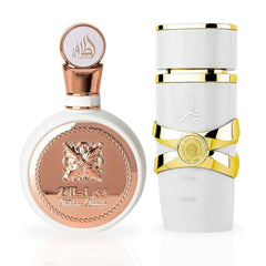 Yara Moi & Fakhar For Women EDP Sprays 100ML (3.4 OZ) By Lattafa | Two Fragrances To Match Every Mood. (GLAMOUR BUNDLE) - Intense Oud
