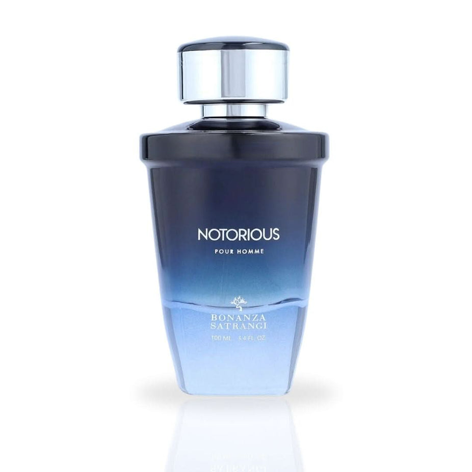 Bonanza Satrangi Notorious Pour Homme EDP spray bottle, 100 ML, with a sleek design and elegant packaging.