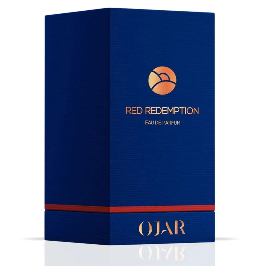 Red Redemption Eau de Parfum spray by Ojar, 100ml, showcasing the elegant perfume bottle with a vibrant red design.