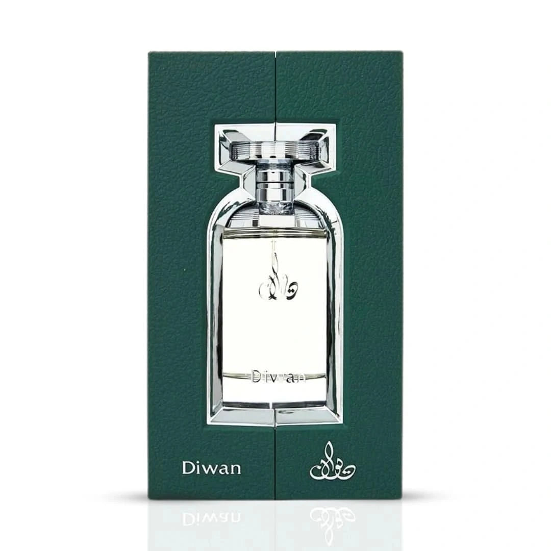 Arabian Oud Diwan Eau de Parfum spray bottle, 100ml, with elegant packaging and floral fragrance details visible.