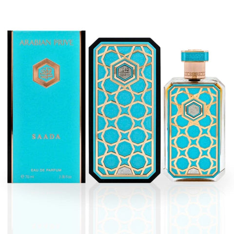 Rasasi Arabian Prive Collection Saada EDP perfume spray 70ml with elegant bottle, showcasing luxurious fragrance design.