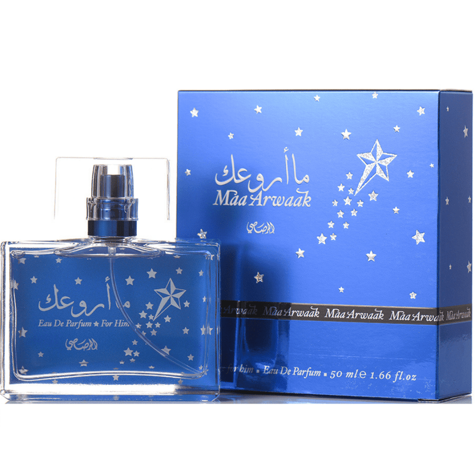 Rasasi Maa Arwaak for Men Eau De Parfum 50ml bottle with elegant packaging, showcasing the men's fragrance design.